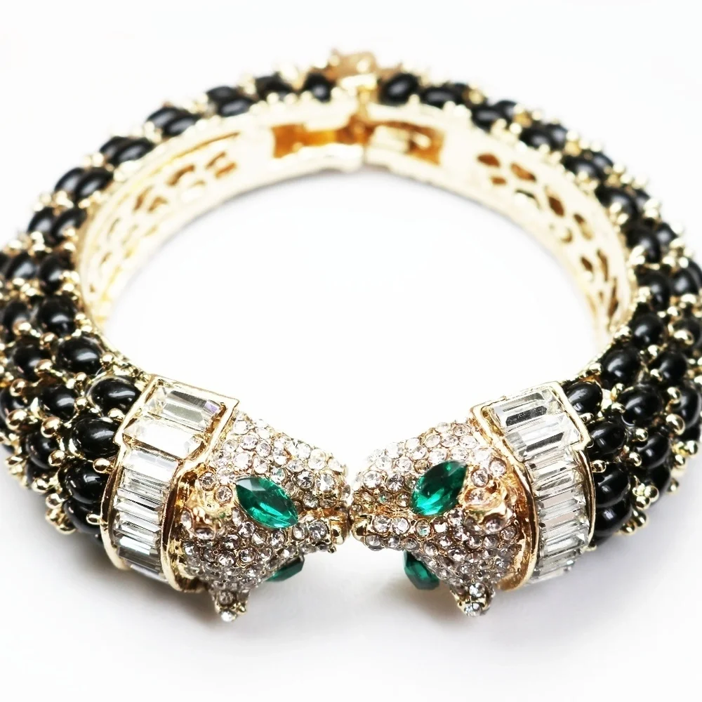 Exquisite Crystal Panther Chunky Cuff Bracelets - New Condition